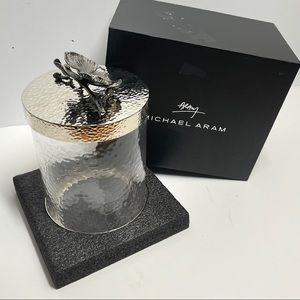 Michael Aram Black Orchid Canister silver top open box